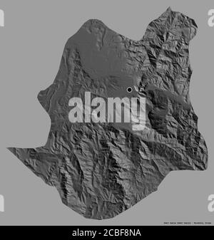 Forma di Demir Kapija, comune di Macedonia, con la sua capitale isolata su uno sfondo a tinta unita. Mappa elevazione bilivello. Rendering 3D Foto Stock