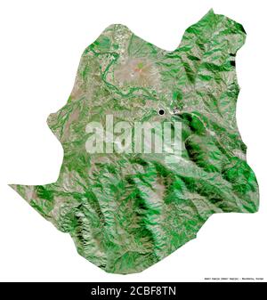 Forma di Demir Kapija, comune di Macedonia, con la sua capitale isolata su sfondo bianco. Immagini satellitari. Rendering 3D Foto Stock