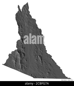 Forma di Mwanza, distretto del Malawi, con la sua capitale isolata su sfondo bianco. Mappa elevazione bilivello. Rendering 3D Foto Stock