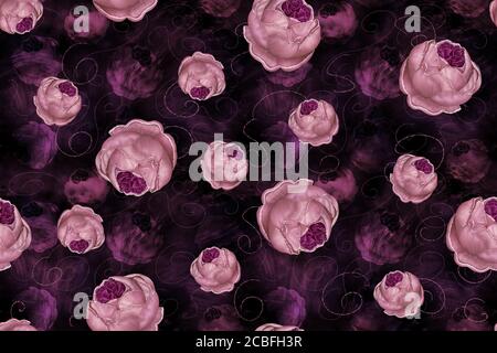 Motivo senza cuciture con peonie rosa vintage. Grafica digitale. Foto Stock
