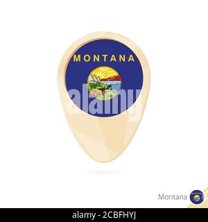Puntatore mappa con bandiera del Montana. Icona mappa astratta arancione. Illustrazione vettoriale. Illustrazione Vettoriale