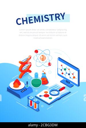 Chemistry Concept - banner Web isometrico moderno e colorato Illustrazione Vettoriale