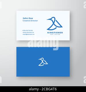 Logo Kingfisher Bird Abstract Vector e modello di biglietto da visita. Mock-up realistico stazionario di alta qualità. Illustrazione Vettoriale