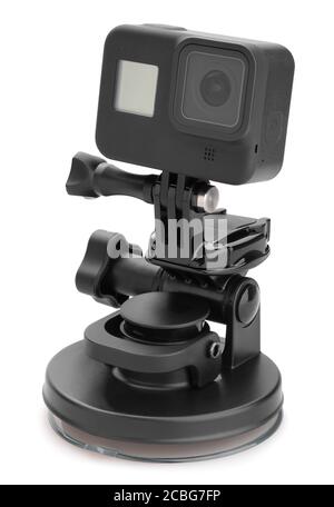 supporto a ventosa per action camera isolato su bianco Foto Stock