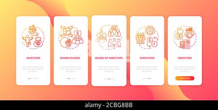 Governance aziendale onboarding della pagina dell'app mobile con i concetti Illustrazione Vettoriale