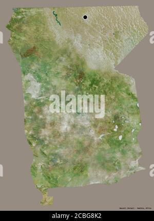 Forma di Omusati, regione della Namibia, con la sua capitale isolata su uno sfondo di colore pieno. Immagini satellitari. Rendering 3D Foto Stock