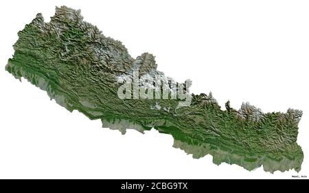 Forma del Nepal con la sua capitale isolata su sfondo bianco. Immagini satellitari. Rendering 3D Foto Stock