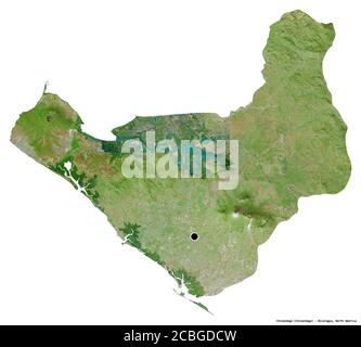 Forma di Chinandega, dipartimento del Nicaragua, con la sua capitale isolata su sfondo bianco. Immagini satellitari. Rendering 3D Foto Stock