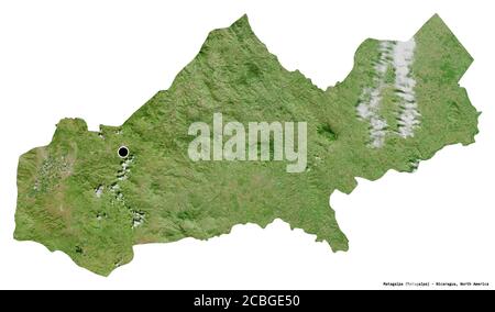 Forma di Matagalpa, dipartimento del Nicaragua, con la sua capitale isolata su sfondo bianco. Immagini satellitari. Rendering 3D Foto Stock