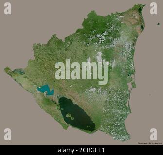 Forma del Nicaragua con la sua capitale isolata su uno sfondo di colore pieno. Immagini satellitari. Rendering 3D Foto Stock