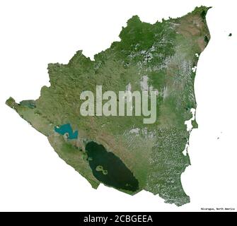 Forma del Nicaragua con la sua capitale isolata su sfondo bianco. Immagini satellitari. Rendering 3D Foto Stock