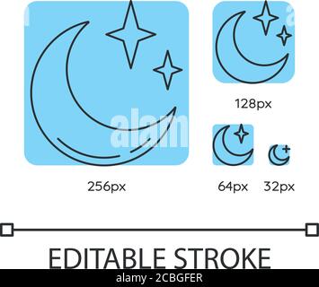 Set di icone lineari turchesi del cielo notturno chiaro Illustrazione Vettoriale