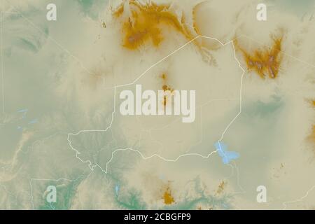 Area estesa del Niger con contorni nazionali, frontiere internazionali e regionali. Mappa di rilievo topografico. Rendering 3D Foto Stock