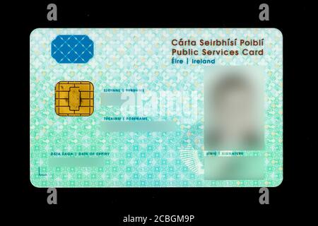 Public Services Card vista frontale Irlanda come Social di prima generazione ID sociale rilasciato dal 2011 al 2019 Foto Stock