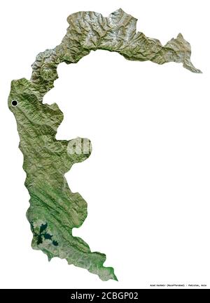 Forma di Azad Kashmir, area amministrata centralmente del Pakistan, con la sua capitale isolata su sfondo bianco. Immagini satellitari. Rendering 3D Foto Stock