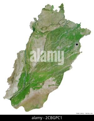 Forma del Punjab, provincia del Pakistan, con la sua capitale isolata su sfondo bianco. Immagini satellitari. Rendering 3D Foto Stock