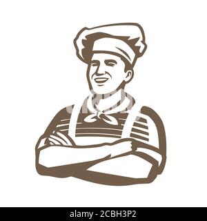 Logo Happy Chef. Ristorante, cucina, simbolo della cucina Illustrazione Vettoriale