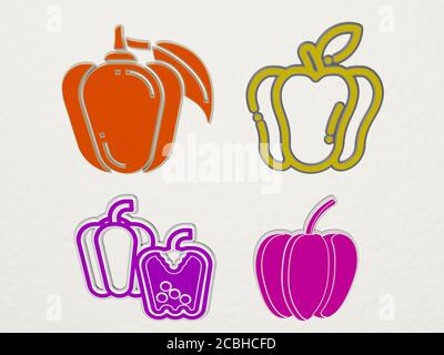 SET DI 4 icone BELL PEPPER - illustrazione 3D Foto Stock