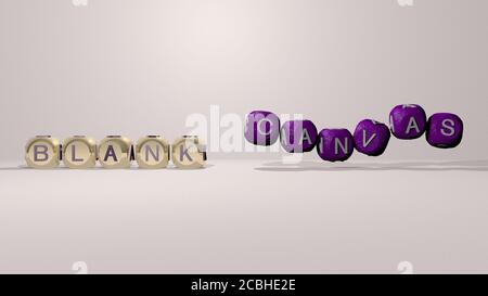 Bianco tela danzante lettere cubiche - illustrazione 3D per sfondo e design Foto Stock