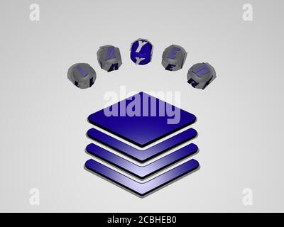 Testo circolare di livello con lettere separate intorno all'icona 3D - illustrazione 3D per sfondo e astratto Foto Stock