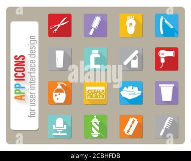 Barberia icona impostare Illustrazione Vettoriale