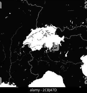 Mappa svizzera. Illustrazione in bianco e nero. Simbolo dell'icona per la stampa e l'etichettatura. Illustrazione Vettoriale