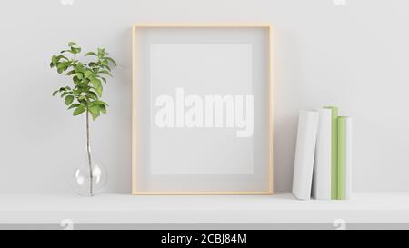 Frame mock up su uno scaffale 3D rendering Foto Stock