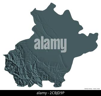 Forma della Cecenia, repubblica di Russia, con la sua capitale isolata su sfondo bianco. Mappa di elevazione colorata. Rendering 3D Foto Stock