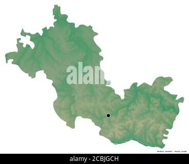 Forma di Mordovia, repubblica di Russia, con la sua capitale isolata su sfondo bianco. Mappa di rilievo topografico. Rendering 3D Foto Stock