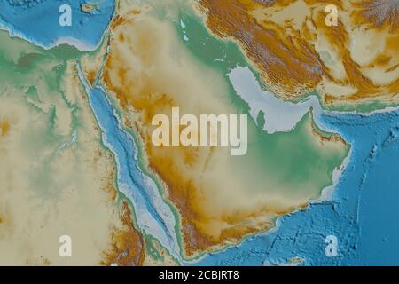 Area estesa dell'Arabia Saudita. Mappa di rilievo topografico. Rendering 3D Foto Stock