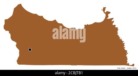 Forma di Kolda, regione del Senegal, con la sua capitale isolata su sfondo bianco. Composizione di texture con motivi. Rendering 3D Foto Stock