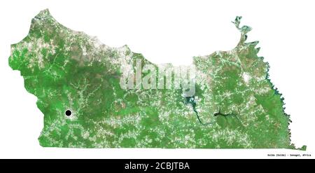 Forma di Kolda, regione del Senegal, con la sua capitale isolata su sfondo bianco. Immagini satellitari. Rendering 3D Foto Stock