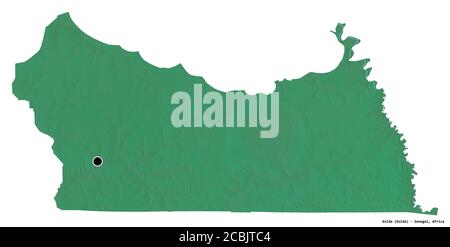 Forma di Kolda, regione del Senegal, con la sua capitale isolata su sfondo bianco. Mappa di rilievo topografico. Rendering 3D Foto Stock
