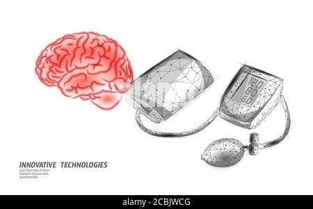 Tonometro medicale elettronico 3D a basso contenuto di poli per la misurazione della pressione sanguigna. Analisi del controllo cerebrale dell'assistenza sanitaria medica. Vettore del farmaco del test di controllo Illustrazione Vettoriale