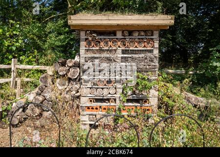 Bug hotel o casa e palo di tronchi per insetti e. bug Foto Stock
