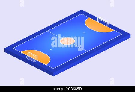 Campo di vista prospettica isometrica per il futuro. Contorno arancione delle linee futsal Field Vector illustrazione. Illustrazione vettoriale Illustrazione Vettoriale