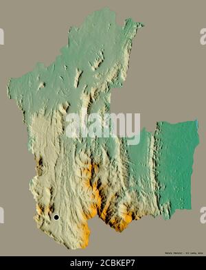 Forma di Matale, distretto dello Sri Lanka, con la sua capitale isolata su uno sfondo di colore pieno. Mappa di rilievo topografico. Rendering 3D Foto Stock