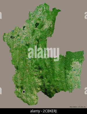 Forma di Matale, distretto dello Sri Lanka, con la sua capitale isolata su uno sfondo di colore pieno. Immagini satellitari. Rendering 3D Foto Stock