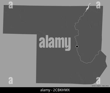 Forma del nord, stato del Sudan, con la sua capitale isolata su uno sfondo di colore solido. Mappa elevazione bilivello. Rendering 3D Foto Stock