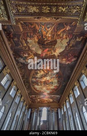 Inghilterra, Londra, Greenwich, Old Royal Naval College, The Painted Hall, The Lower Hall. Foto Stock