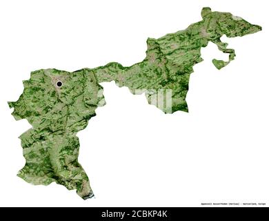 Forma di Appenzello Ausserrhoden, cantone della Svizzera, con la sua capitale isolata su sfondo bianco. Immagini satellitari. Rendering 3D Foto Stock