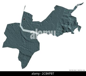 Forma di Basilea-Città, cantone della Svizzera, con la sua capitale isolata su sfondo bianco. Mappa di elevazione colorata. Rendering 3D Foto Stock