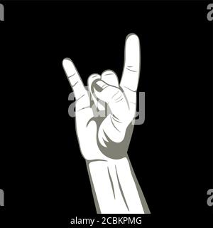 Mano con le dita su.Sign rock'n'roll.Symbol noi together.The stampa su abiti.Design elemento per un poster, emblems.Protection gesture.Vector Illustrat Illustrazione Vettoriale