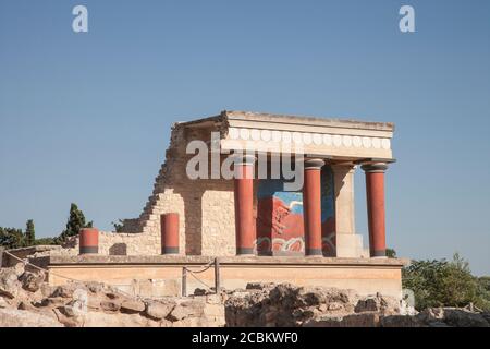 Rovine di Cnosso con affresco, Creta, Grecia Foto Stock