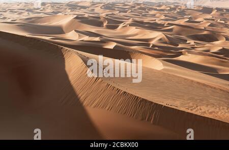 Dune di sabbia nel deserto del quartiere vuoto, tra Arabia Saudita e Abu Dhabi, Emirati Arabi Uniti Foto Stock