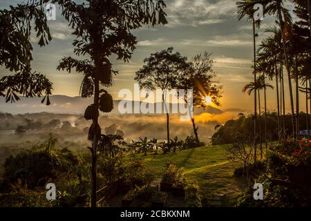 Alba su Myanmar e Las e Ruak fiume, Triangolo d'Oro, Chiang Rai, Thailandia Foto Stock