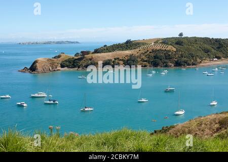 Porto e barche Waiheke Island, Auckland, Nuova Zelanda Foto Stock