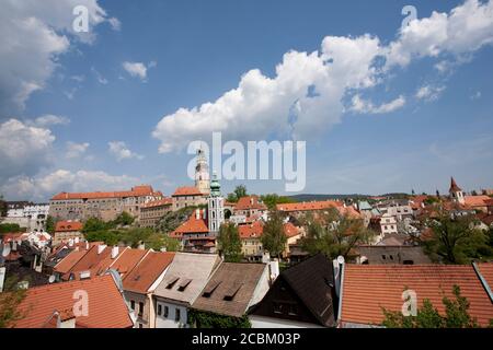 Vista sul tetto di Cesky Krumlov, Boemia, Repubblica Ceca Foto Stock