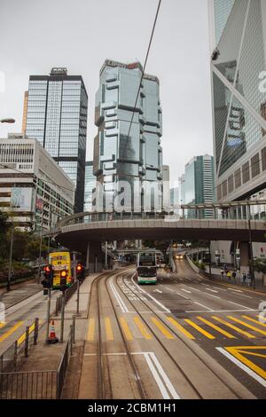 Vista dal tram e dal centro di Lippo, centro di Hong Kong, Cina Foto Stock