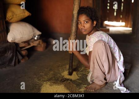 Donna tribale di Desia Kondh in un villaggio rurale vicino a Gunupur in Odisha, India Foto Stock